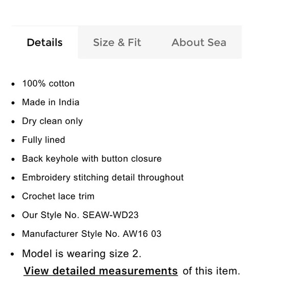 Sea New York Size 2 Cream Embroidered Shift Dress Crochet Lace Boho Cotton Mini - Picture 5 of 10